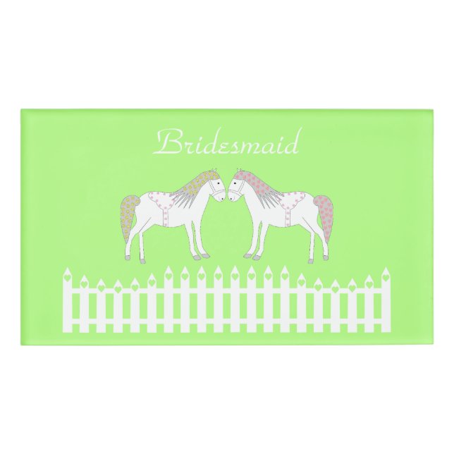 Badge D'identification Beau Cheval Mariage Blanc Personnalisé Bridesmaid (Devant)