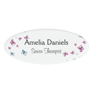 Badge D'identification Beau papillon rose et bleu