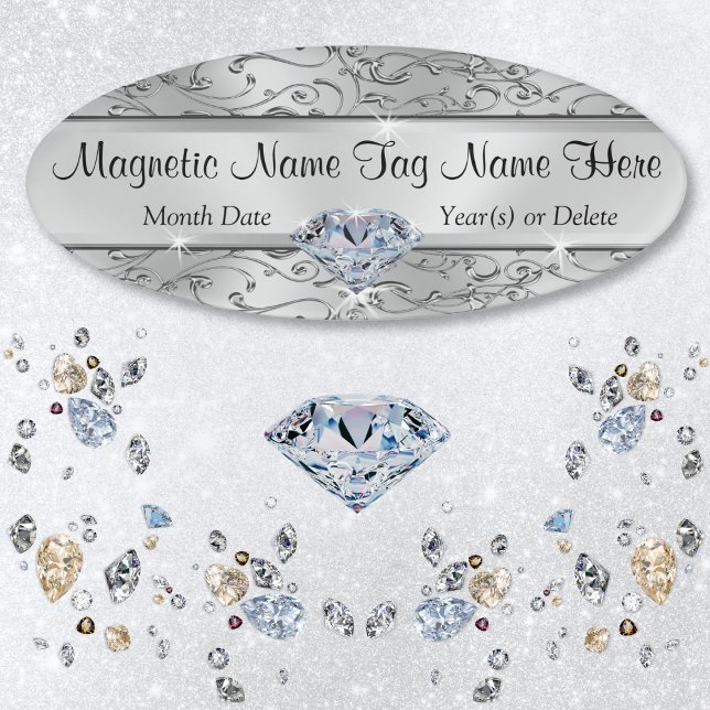 Badge D'identification Belles étiquettes de nom magnétique personnalisé B (Magnetic Name Tags. Personalized Name Tags for Any Occasion. Diamond Anniversary, Wedding Name Tags.)