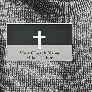 Badge D'identification Bienvenue Black White Christian Church Usher