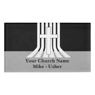 Badge D'identification Bienvenue Black White Christian Church Usher
