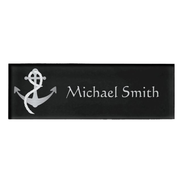 Badge D'identification Black & Silver Nautical Name Tag (Devant)