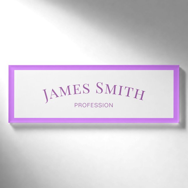 Badge D'identification Blanc chic et violet clair : Professionnel minimal (Devant)