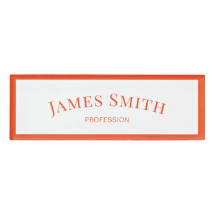 Badge D'identification Blanc Et Tangerine Orange Minimaliste Professionne