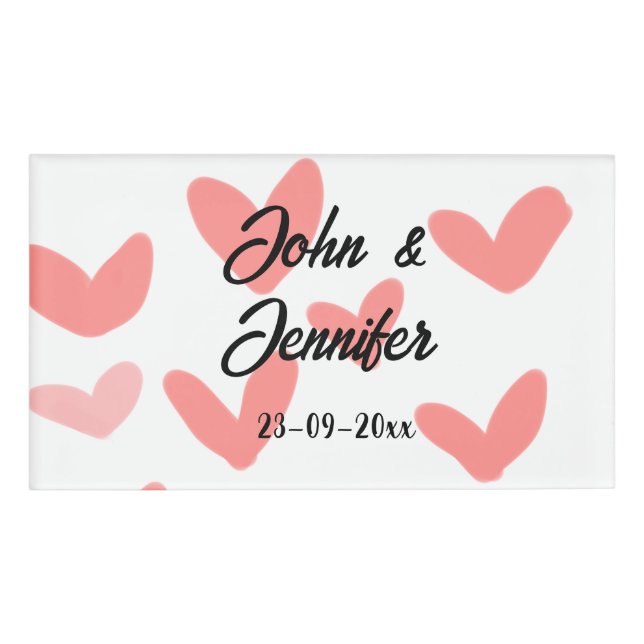 Badge D'identification blanc simple style de texte mariage rouge coeur (Devant)