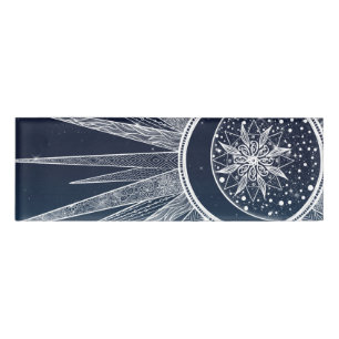 Badge D'identification Blanc Sun Moon Mandala Blue Gradient Design