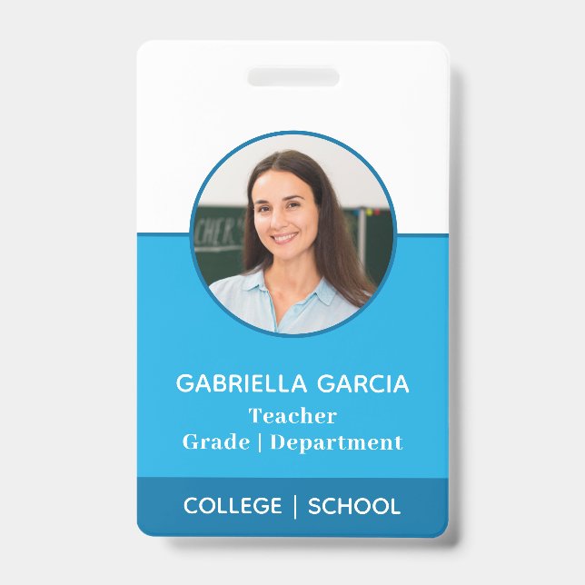 Badge d'identification bleu avec photo du professe (Avant)