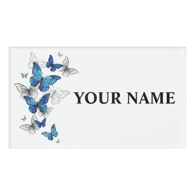 Badge D'identification Blue Flying Butterflies Morpho (Devant)