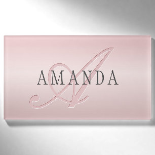 Badge D'identification Blush Élégant Faux Or Rose Nom & Monogramme