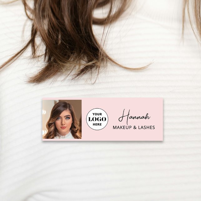 Badge D'identification Blush Pink Script Logo Photo Makeup (Créateur téléchargé)