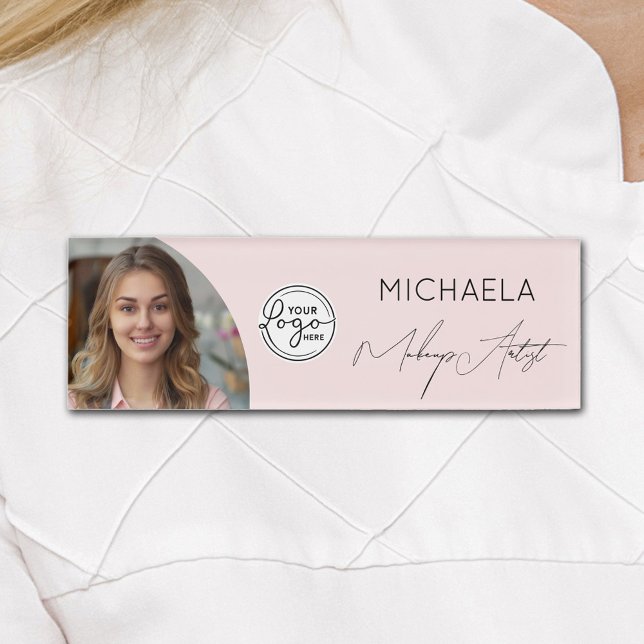 Badge D'identification Blush Pink Script Logo Photo Makeup (Créateur téléchargé)