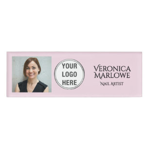 Badge D'identification Blush Rose Logo de Typographie Noir Photo Salon de