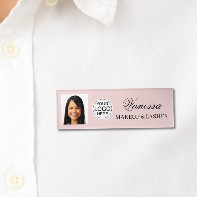 Badge D'identification Blush Rose Logo Script Photo Maquillage  (Créateur téléchargé)
