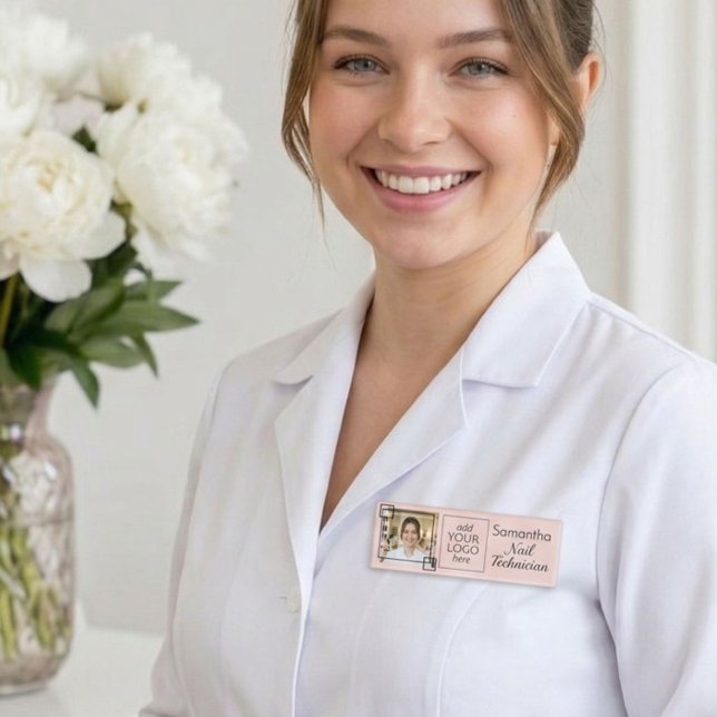 Badge D'identification Blush Rose Noir Logo Photo Script Technique Ongle (Créateur téléchargé)
