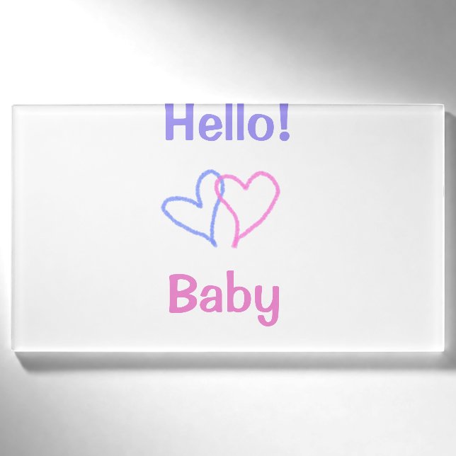 Badge D'identification Bonjour bébé rose violet cœur aquarelle boho (Devant)