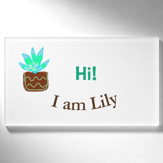 Badge D'identification Bonjour Je suis Lily cactus succulent ajouter nom  (Devant)