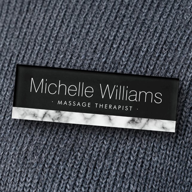 Badge D'identification Bordure de faux marbre blanc élégant noir (Elegant white faux marble border black name tag)