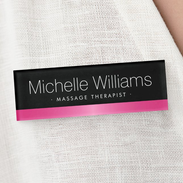 Badge D'identification Bordure en satin rose élégant noir (Elegant pink satin border black name tag)
