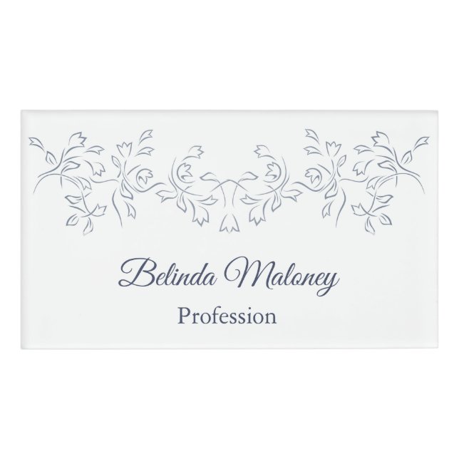 Badge D'identification Bordure florale bleu gris (Devant)