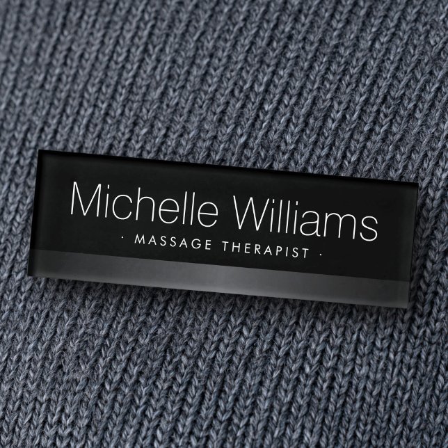 Badge D'identification Bordure grise satinée élégante noir (Elegant satin gray border black name tag)