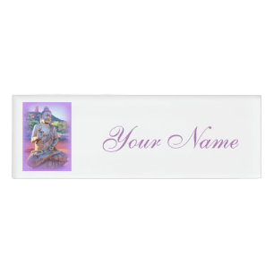 Badge D'identification bouddha méditant aura violette