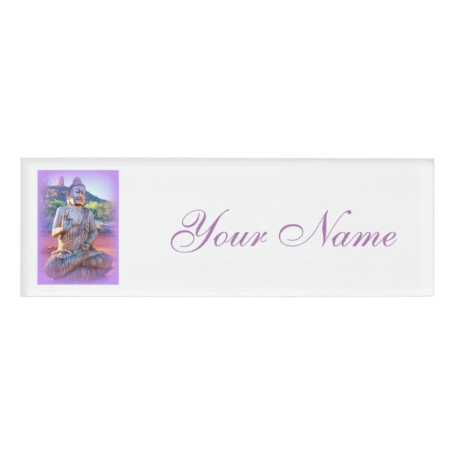 Badge D'identification bouddha méditant aura violette (Devant)