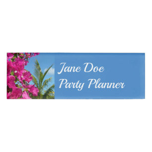 Badge D'identification Bougainvilliers et palmiers paysage tropical
