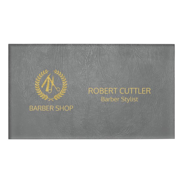 Badge D'identification Boutique de coiffure de luxe en cuir gris foncé lo (Devant)