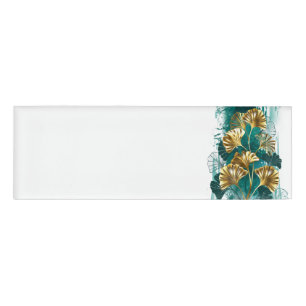 Badge D'identification Branche avec Feuilles d'or Ginko Biloba