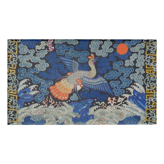Badge D'identification Broderie chinoise bleu d'oiseau Vintage (Devant)