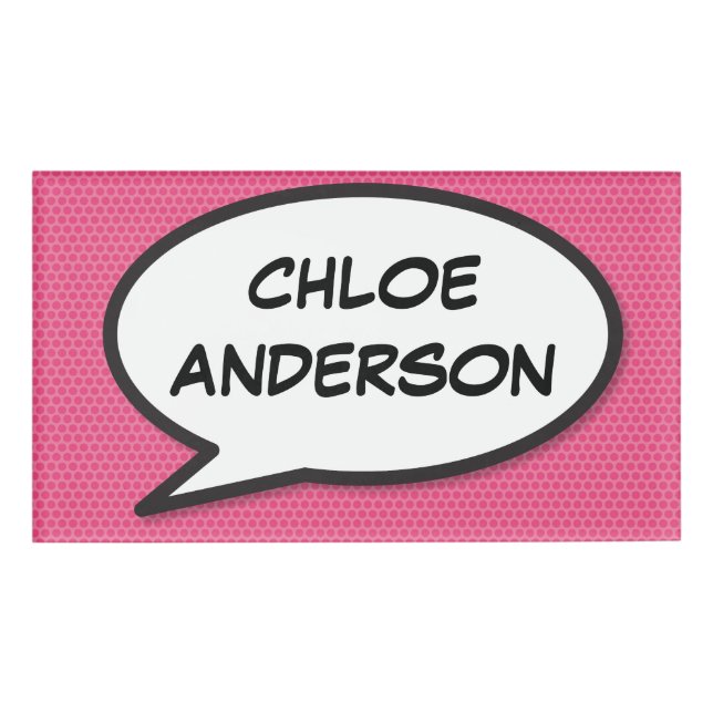Badge D'identification Bulle de dialogue de bande dessinée rose simple mo (Devant)