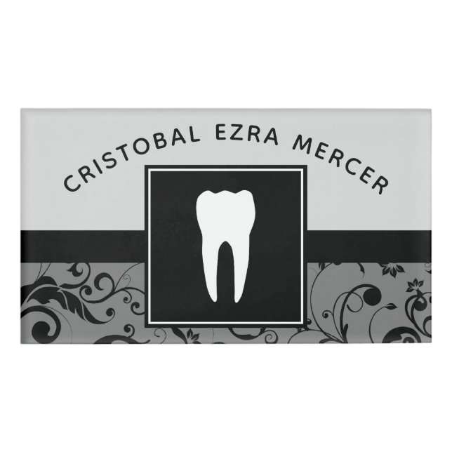 Badge D'identification bureau professionnel de dentiste damassé (Devant)