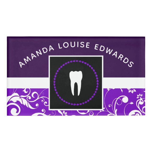 Badge D'identification bureau professionnel de dentiste damassé (Devant)