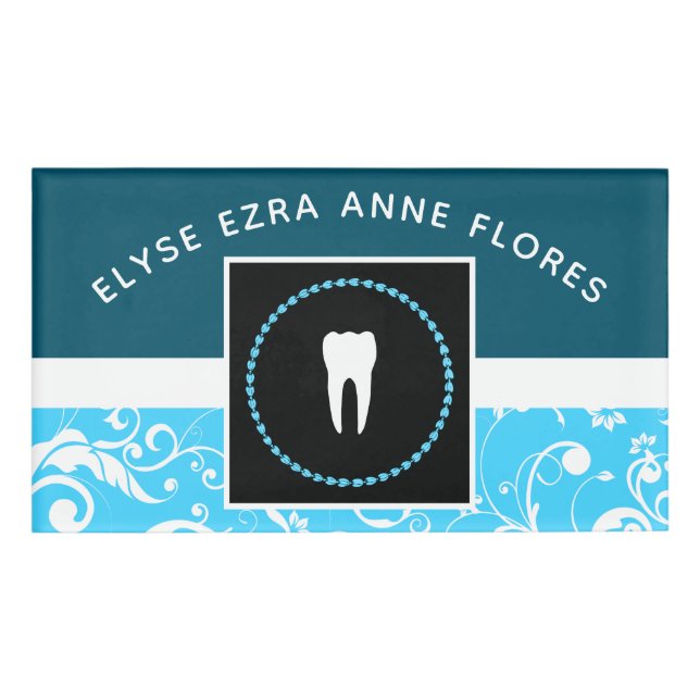 Badge D'identification bureau professionnel de dentiste damassé (Devant)