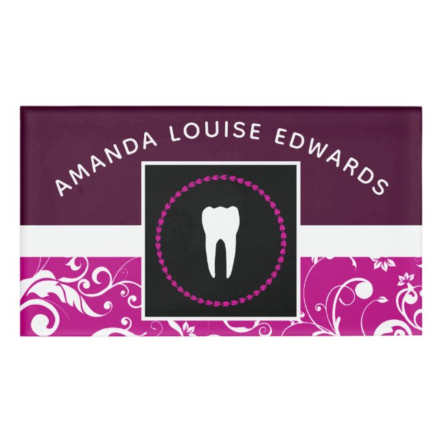 Badge D'identification bureau professionnel de dentiste damassé (Devant)