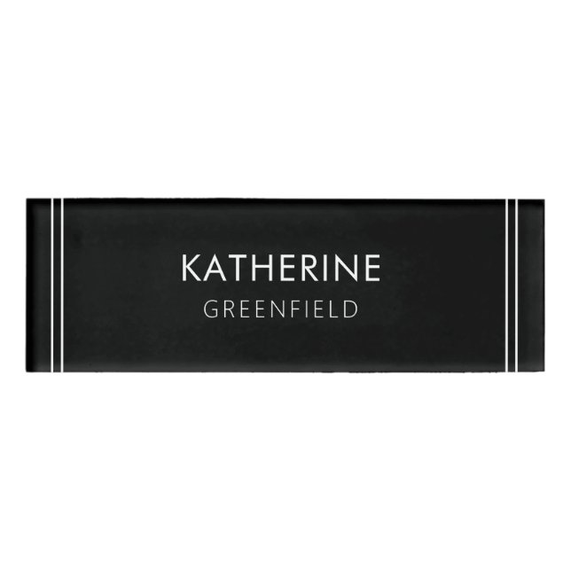 Badge D'identification Cadre élégant Design moderne Nom Balise Noir (Devant)
