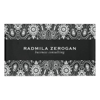 Badge D'identification Cadre en dentelle florale noir et blanc