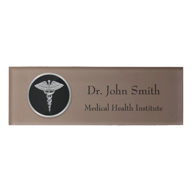 Badge D'identification Caducée Médicale professionnel argenté - étiquette (Devant)