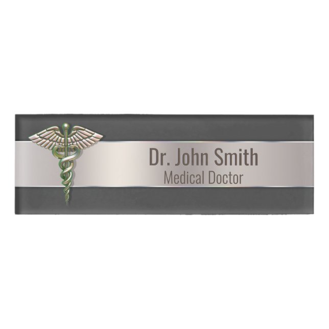 Badge D'identification Caduceus Médicale Chrome Holographique 3D (Devant)