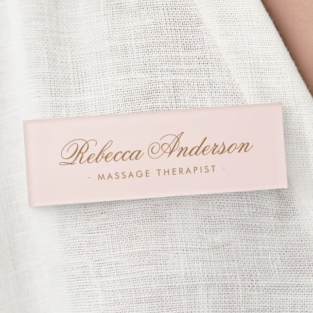Badge D'identification Calligraphie chic rose poudré (Blush pink chic calligraphy script name tag)