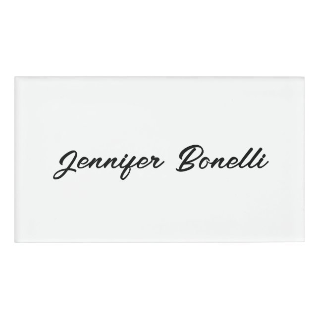 Badge D'identification Calligraphie Élégant Noir Blanc Simple Nom (Devant)