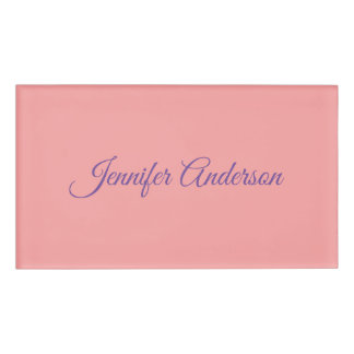 Badge D'identification Calligraphie Elégant Pastel Rouge Nom personnalisé