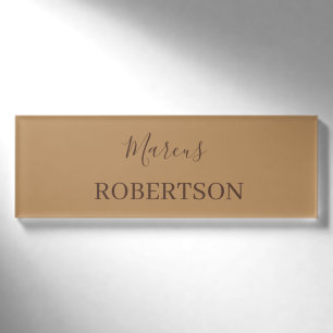 Badge D'identification Calligraphie monogramme marron minimaliste profess