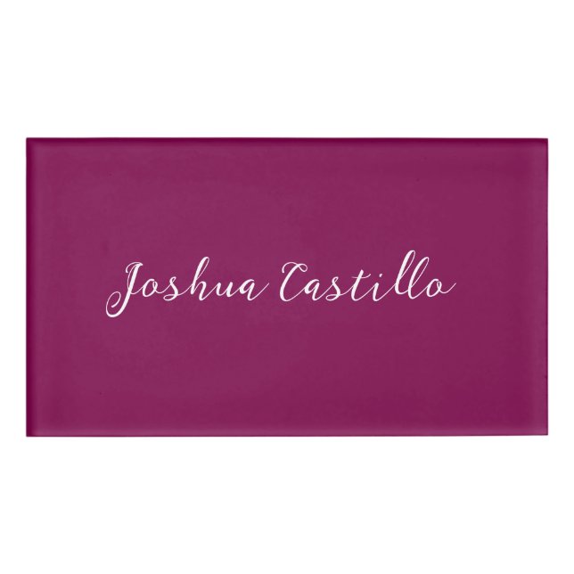 Badge D'identification Calligraphie Simple Couleur Vin Professionnel (Devant)