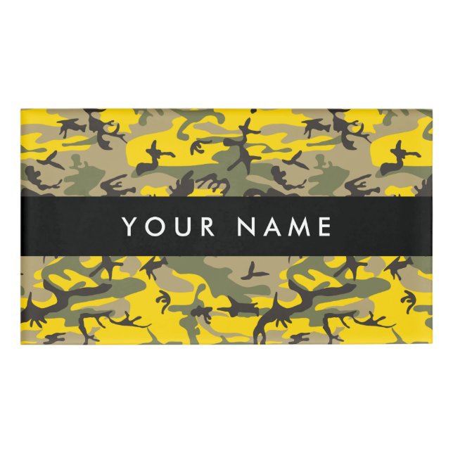 Badge D'identification Camouflage jaune et vert Votre nom Personnalisez (Devant)