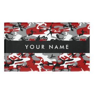 Badge D'identification Camouflage rouge et gris Votre nom Personnaliser