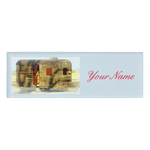 Badge D'identification Caravane en bois patinée classique vintage