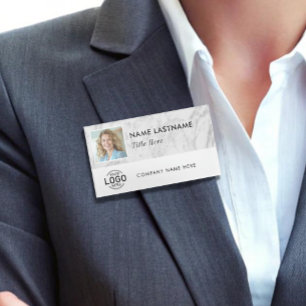 Badge D'identification Carré Photo Logo Faux Marbre Blanc Magnétique Gran