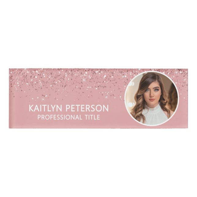 Badge D'identification Carte d'identité professionnelle pailletée rose él (Devant)