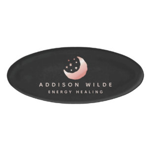 Badge D'identification Céleste Rose Or Croissant Lune Étoiles Business